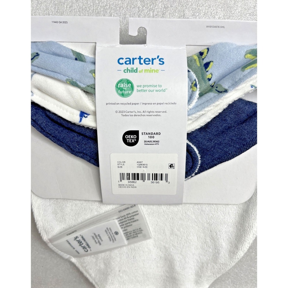 Carter's Child of Mine Baby Bandana Bibs Dinosaur 3-Pack‎ One Size Snap Closure - Picture 9 of 11